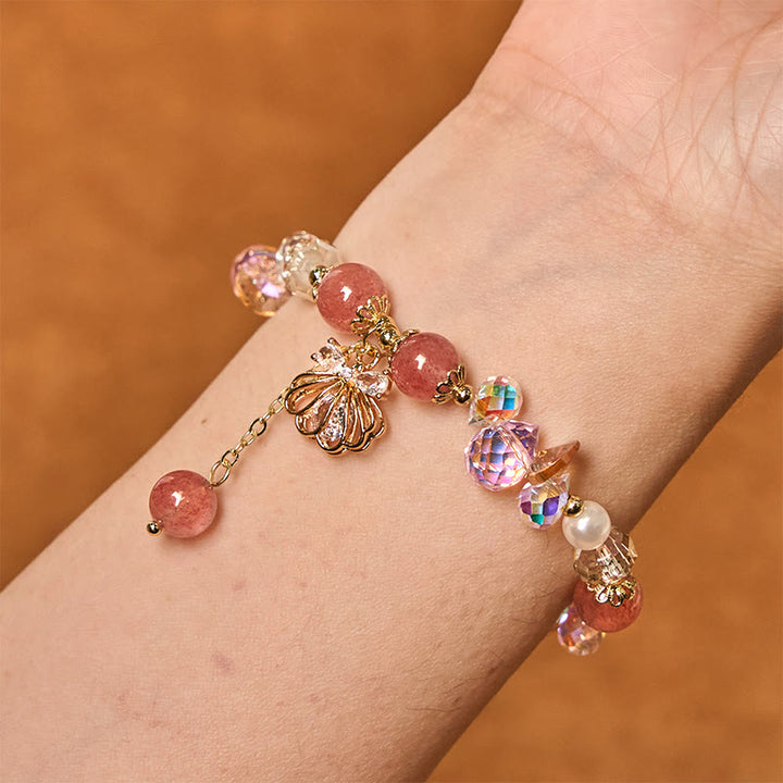 Bracelet positif en quartz fraise naturel et perles de coquillage Buddha Stones