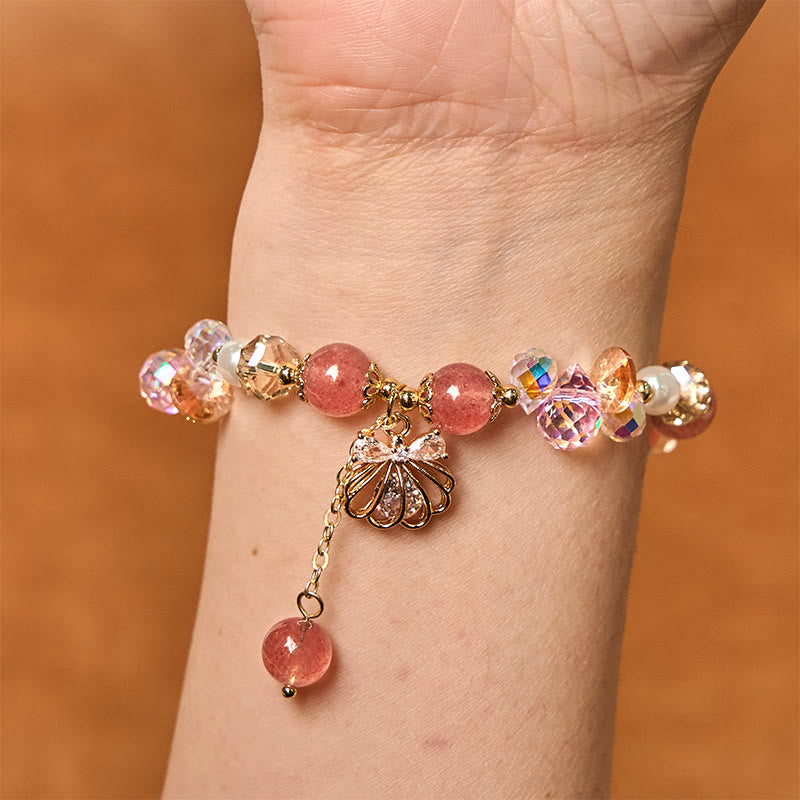 Bracelet positif en quartz fraise naturel et perles de coquillage Buddha Stones
