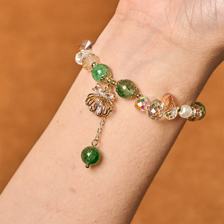 Bracelet positif en quartz fraise naturel et perles de coquillage Buddha Stones