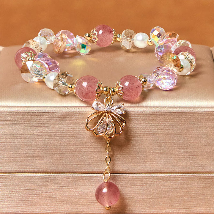 Bracelet positif en quartz fraise naturel et perles de coquillage Buddha Stones