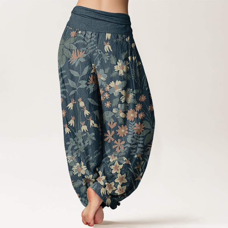 Pantalon harem à taille élastique pour femme, en coton décontracté avec motif de marguerites et de feuilles, orné de Buddha Stones - image 2
