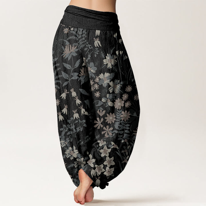 Pantalon harem à taille élastique pour femme, en coton décontracté avec motif de marguerites et de feuilles, orné de Buddha Stones - image 6