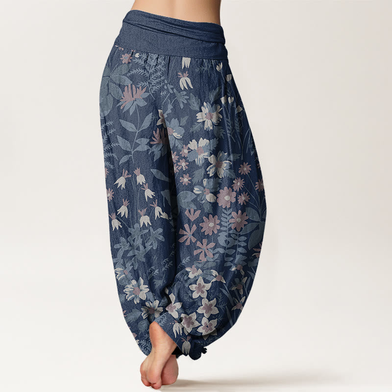 Pantalon harem à taille élastique pour femme, en coton décontracté avec motif de marguerites et de feuilles, orné de Buddha Stones - image 9