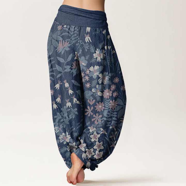 Pantalon harem à taille élastique pour femme, en coton décontracté avec motif de marguerites et de feuilles, orné de Buddha Stones - image 9