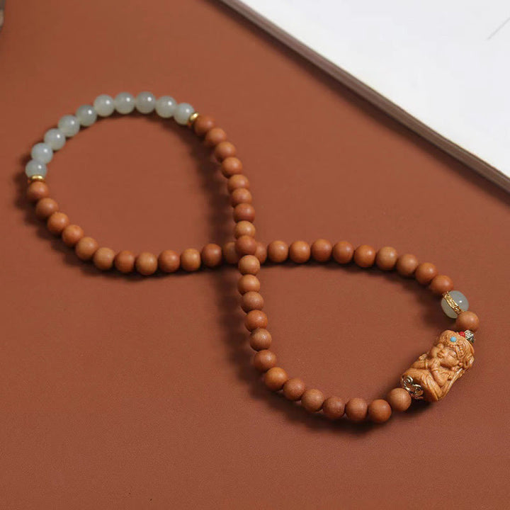 Bracelet de prospérité en jade et bois de santal de Hetian, déesse de la richesse tibétaine Zakiram, Buddha Stones