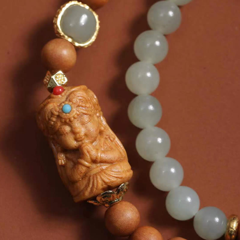 Bracelet de prospérité en jade et bois de santal de Hetian, déesse de la richesse tibétaine Zakiram, Buddha Stones