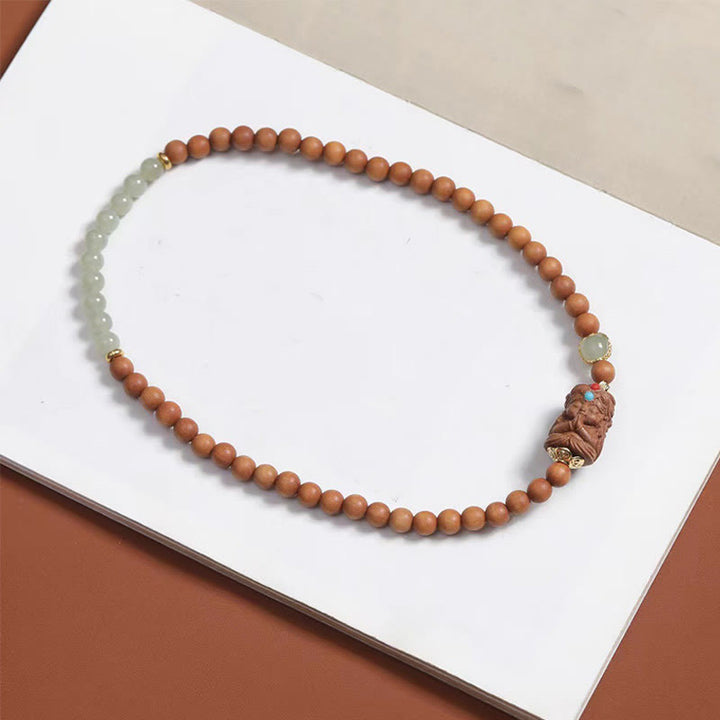 Bracelet de prospérité en jade et bois de santal de Hetian, déesse de la richesse tibétaine Zakiram, Buddha Stones