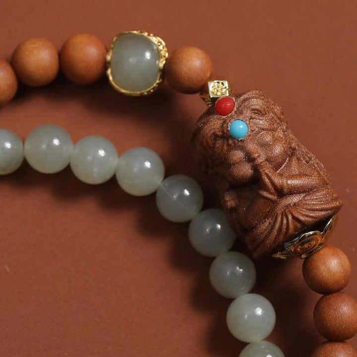 Bracelet de prospérité en jade et bois de santal de Hetian, déesse de la richesse tibétaine Zakiram, Buddha Stones