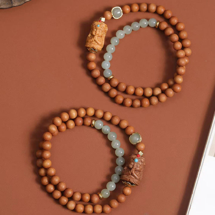 Bracelet de prospérité en jade et bois de santal de Hetian, déesse de la richesse tibétaine Zakiram, Buddha Stones