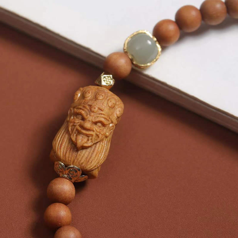 Bracelet de prospérité en jade et bois de santal de Hetian, déesse de la richesse tibétaine Zakiram, Buddha Stones