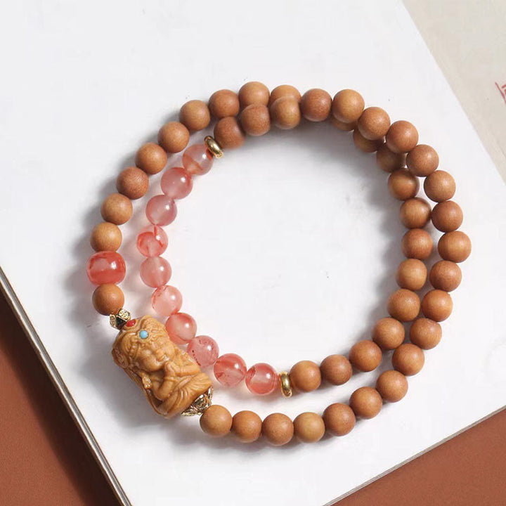 Bracelet porte-bonheur en agate rouge du sud et bois de santal, déesse de la richesse tibétaine Zakiram, Buddha Stones - image 1