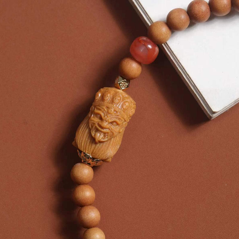 Bracelet porte-bonheur en agate rouge du sud et bois de santal, déesse de la richesse tibétaine Zakiram, Buddha Stones - image 4