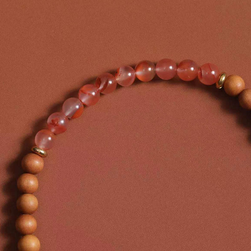 Bracelet porte-bonheur en agate rouge du sud et bois de santal, déesse de la richesse tibétaine Zakiram, Buddha Stones - image 8
