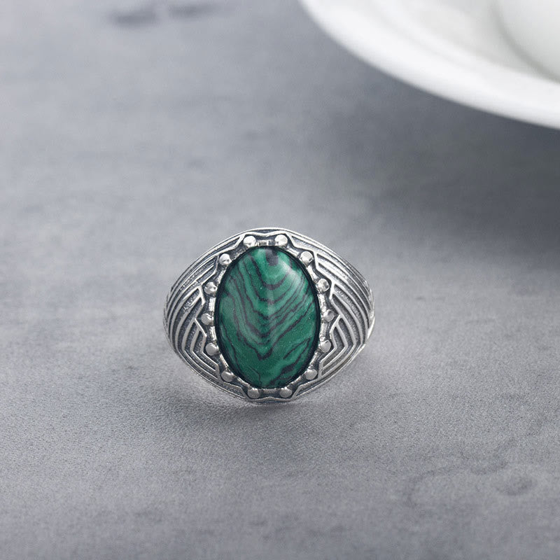 Bague de sérénité ovale vintage en argent sterling 925 et perles de malachite avec pierres de Buddha Stones - image 8
