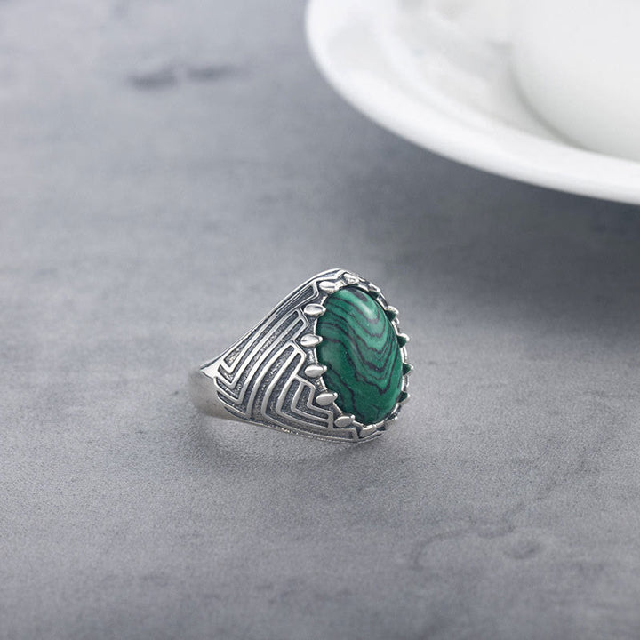 Bague de sérénité ovale vintage en argent sterling 925 et perles de malachite avec pierres de Buddha Stones - image 4