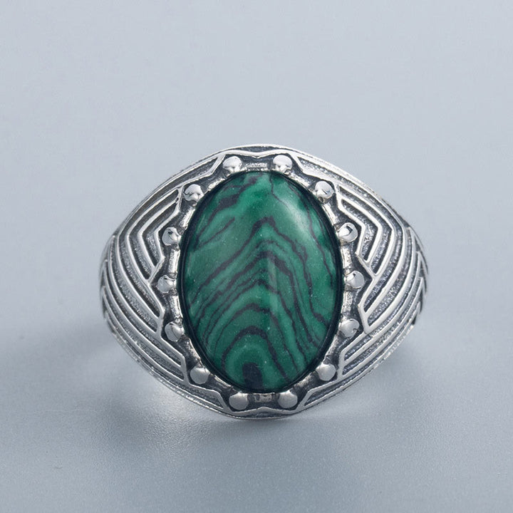 Bague de sérénité ovale vintage en argent sterling 925 et perles de malachite avec pierres de Buddha Stones - image 2