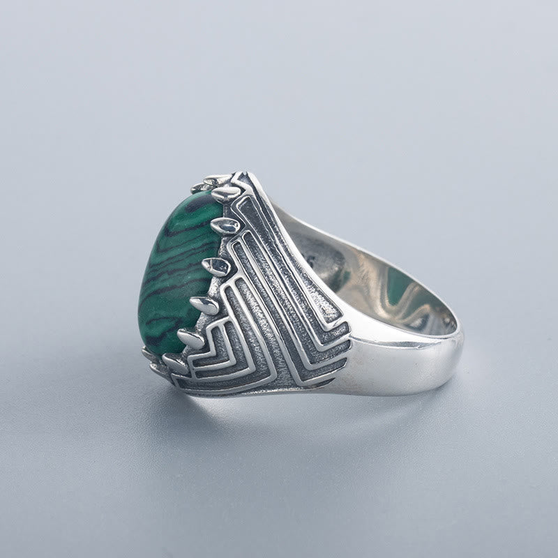Bague de sérénité ovale vintage en argent sterling 925 et perles de malachite avec pierres de Buddha Stones - image 3