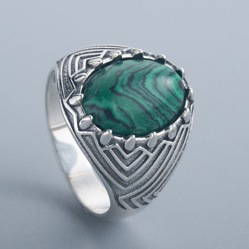 Bague de sérénité ovale vintage en argent sterling 925 et perles de malachite avec pierres de Buddha Stones - image 1