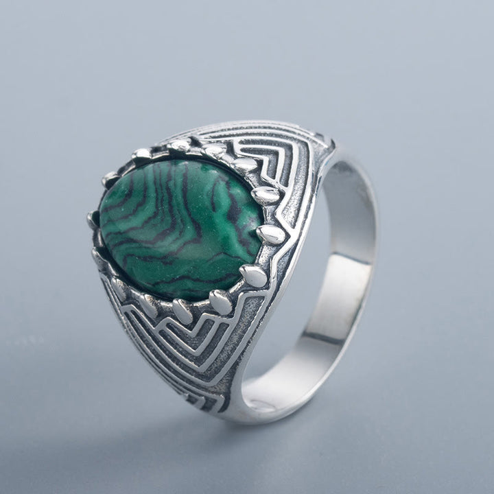 Bague de sérénité ovale vintage en argent sterling 925 et perles de malachite avec pierres de Buddha Stones - Malachite (Anti-Anxiété ♥ Protection) - image 0