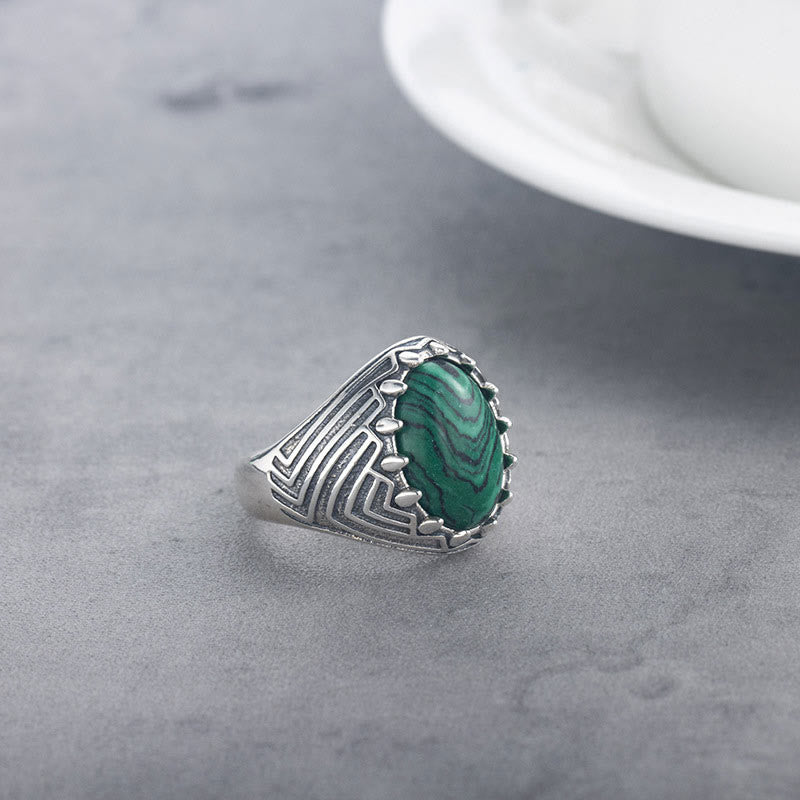Bague de sérénité ovale vintage en argent sterling 925 et perles de malachite avec pierres de Buddha Stones - image 4