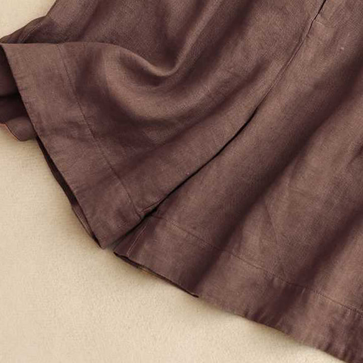 Short d'été décontracté en fibre acrylique avec fermeture éclair et boutons grenouille pour femme, couleur Buddha Stones , avec poches