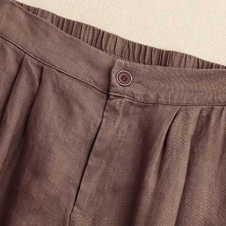 Short d'été décontracté en fibre acrylique avec fermeture éclair et boutons grenouille pour femme, couleur Buddha Stones , avec poches