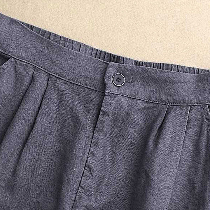 Short d'été décontracté en fibre acrylique avec fermeture éclair et boutons grenouille pour femme, couleur Buddha Stones , avec poches