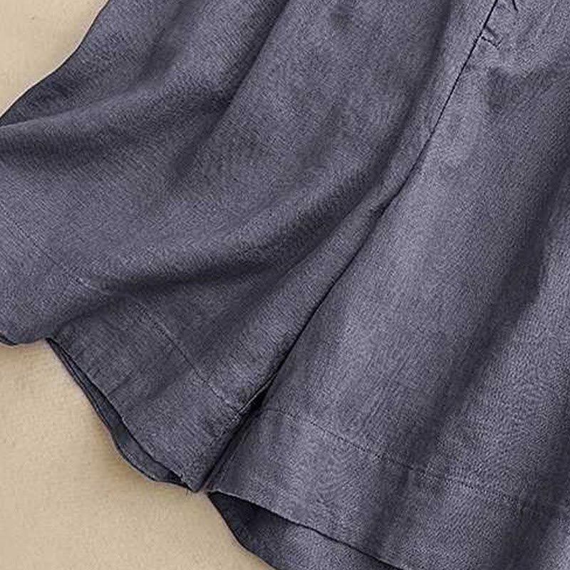 Short d'été décontracté en fibre acrylique avec fermeture éclair et boutons grenouille pour femme, couleur Buddha Stones , avec poches