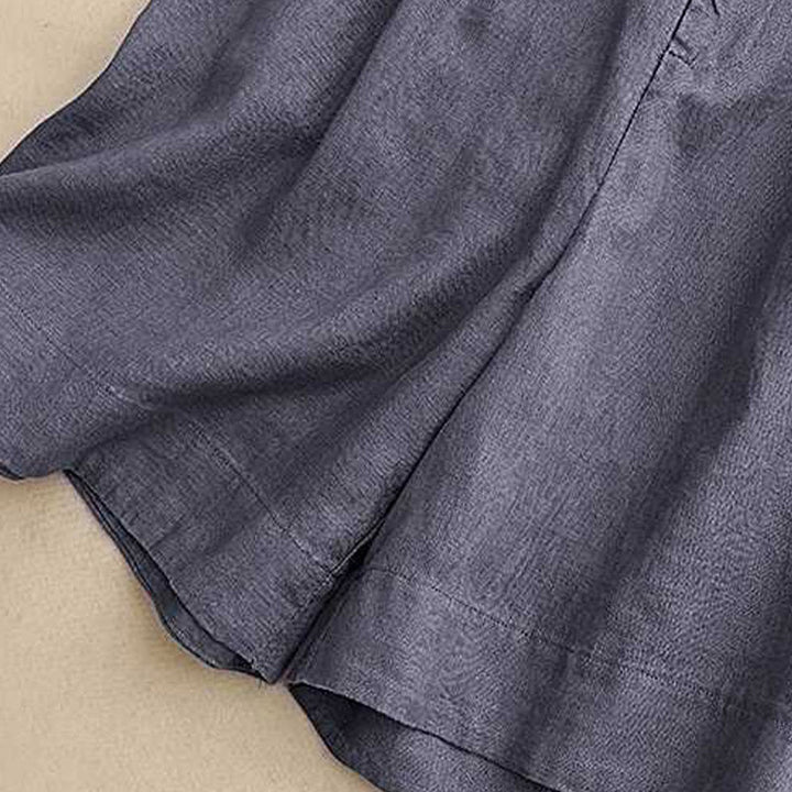Short d'été décontracté en fibre acrylique avec fermeture éclair et boutons grenouille pour femme, couleur Buddha Stones , avec poches