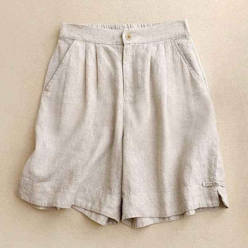 Short d'été décontracté en fibre acrylique avec fermeture éclair et boutons grenouille pour femme, couleur Buddha Stones , avec poches