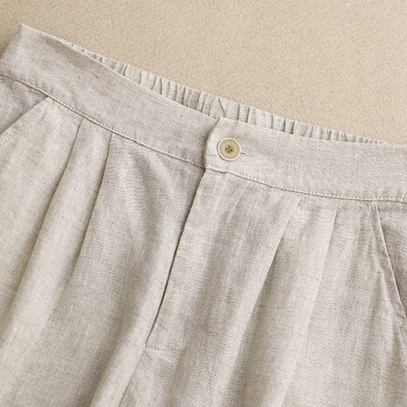 Short d'été décontracté en fibre acrylique avec fermeture éclair et boutons grenouille pour femme, couleur Buddha Stones , avec poches