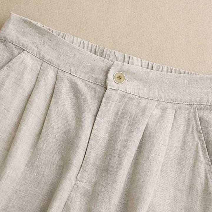 Short d'été décontracté en fibre acrylique avec fermeture éclair et boutons grenouille pour femme, couleur Buddha Stones , avec poches