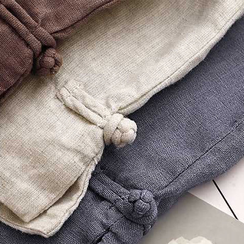 Short d'été décontracté en fibre acrylique avec fermeture éclair et boutons grenouille pour femme, couleur Buddha Stones , avec poches