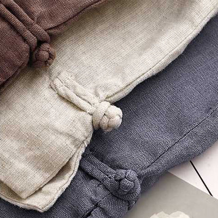 Short d'été décontracté en fibre acrylique avec fermeture éclair et boutons grenouille pour femme, couleur Buddha Stones , avec poches