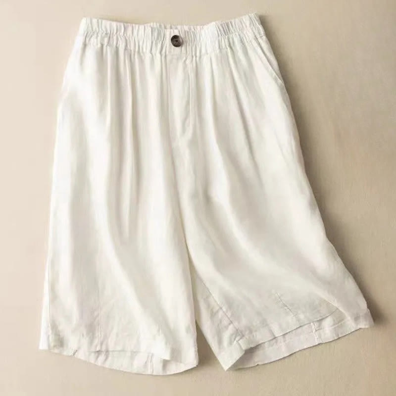 Short d'été décontracté en coton et lin avec poches pour femme, style Buddha Stones, uni, avec fermeture éclair et boutons - Blanc - US8-10, UK/AU12-14, EU40-42 (3XL) - image 9