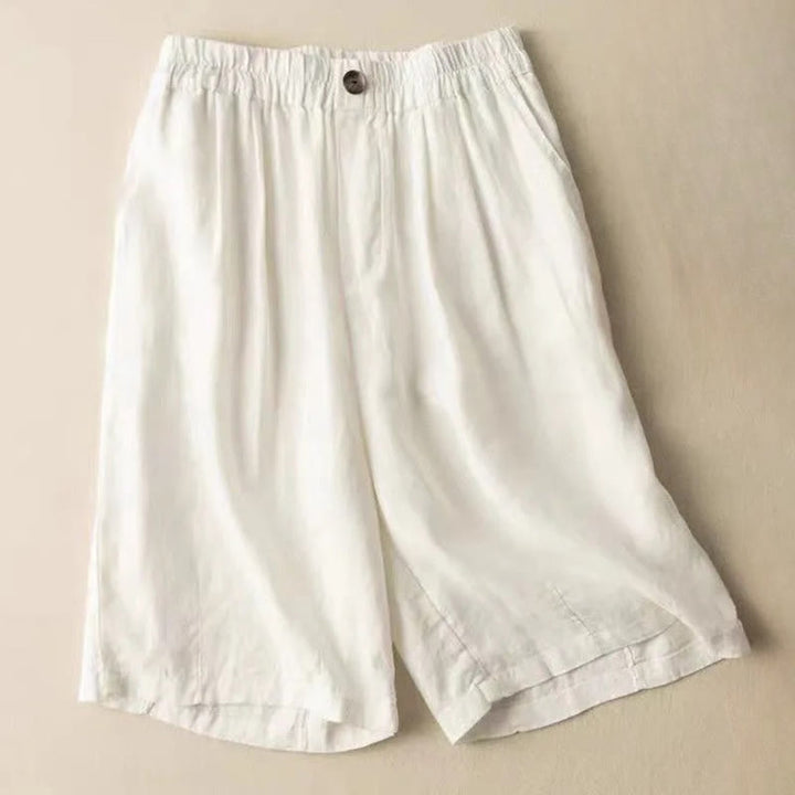 Short d'été décontracté en coton et lin avec poches pour femme, style Buddha Stones, uni, avec fermeture éclair et boutons - Blanc - US8-10, UK/AU12-14, EU40-42 (3XL) - image 9