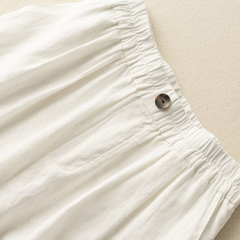 Short d'été décontracté en coton et lin avec poches pour femme, style Buddha Stones, uni, avec fermeture éclair et boutons - image 10