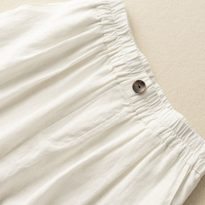 Short d'été décontracté en coton et lin avec poches pour femme, style Buddha Stones, uni, avec fermeture éclair et boutons - image 10