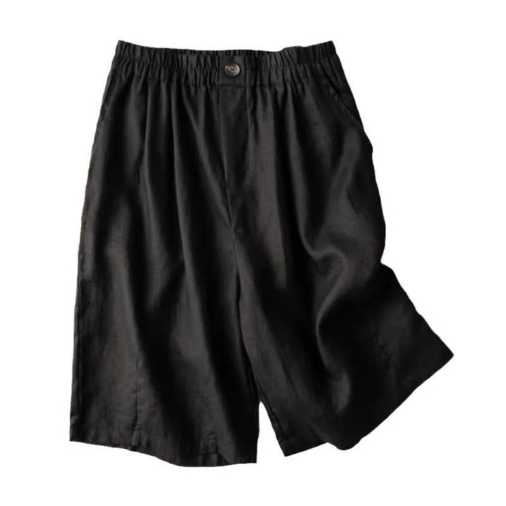 Short d'été décontracté en coton et lin avec poches pour femme, style Buddha Stones, uni, avec fermeture éclair et boutons - image 17