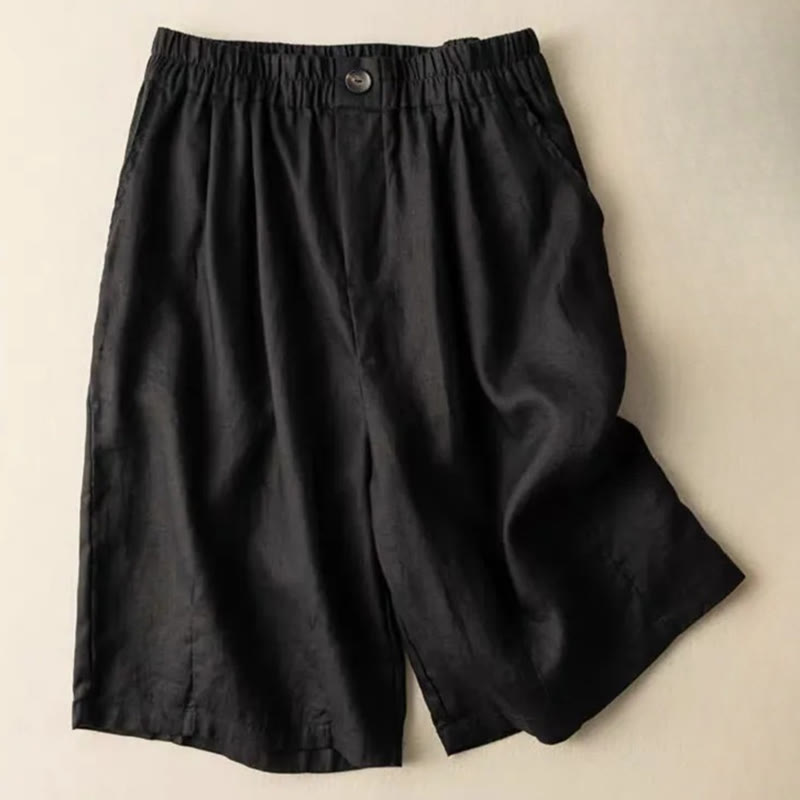 Short d'été décontracté en coton et lin avec poches pour femme, style Buddha Stones, uni, avec fermeture éclair et boutons - Noir - US8-10, UK/AU12-14, EU40-42 (3XL) - image 12