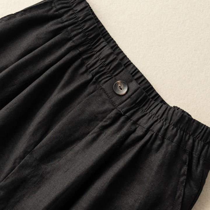 Short d'été décontracté en coton et lin avec poches pour femme, style Buddha Stones, uni, avec fermeture éclair et boutons - image 13