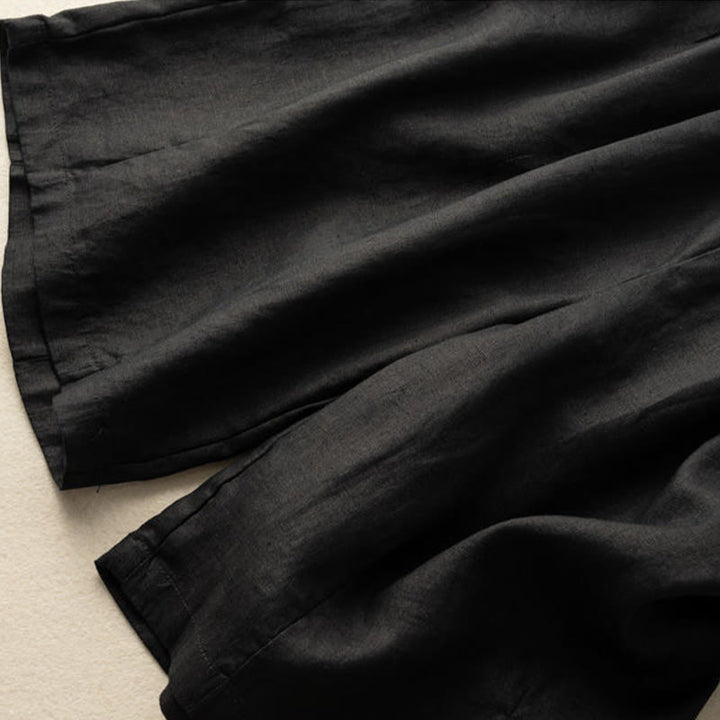 Short d'été décontracté en coton et lin avec poches pour femme, style Buddha Stones, uni, avec fermeture éclair et boutons - image 15