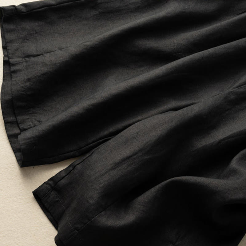Short d'été décontracté en coton et lin avec poches pour femme, style Buddha Stones, uni, avec fermeture éclair et boutons - image 16
