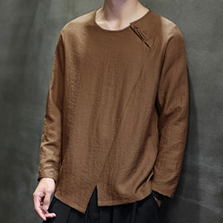 Chemises pour hommes en coton à manches longues et col rond Buddha Stones de couleur unie - image 41