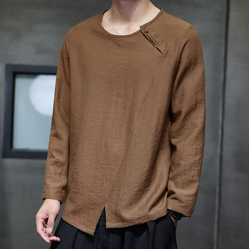 Chemises pour hommes à manches longues et col rond, couleur unie, motif Buddha Stones - image 37