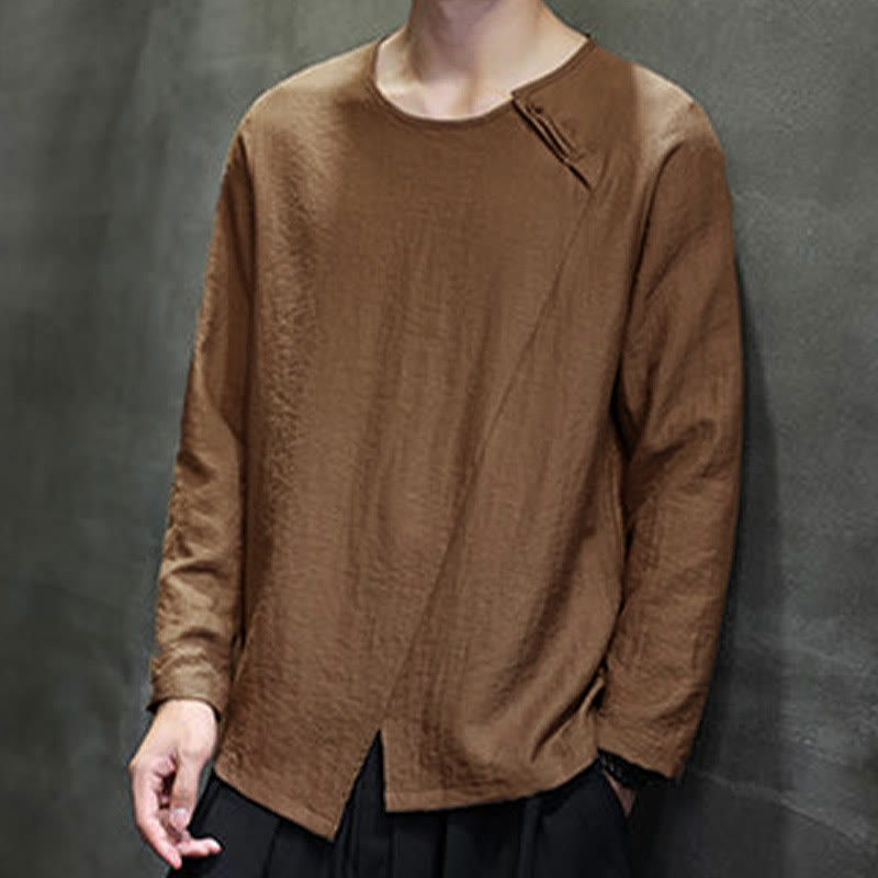 Chemises pour hommes en coton à manches longues et col rond Buddha Stones de couleur unie - image 41