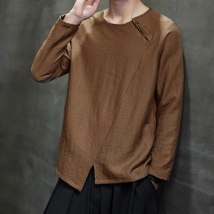 Chemises pour hommes en coton à manches longues et col rond Buddha Stones de couleur unie - image 39