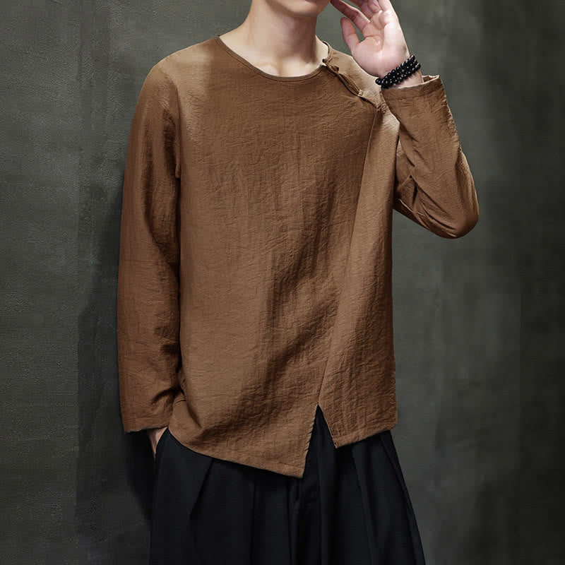 Chemises pour hommes en coton à manches longues et col rond Buddha Stones de couleur unie - image 40