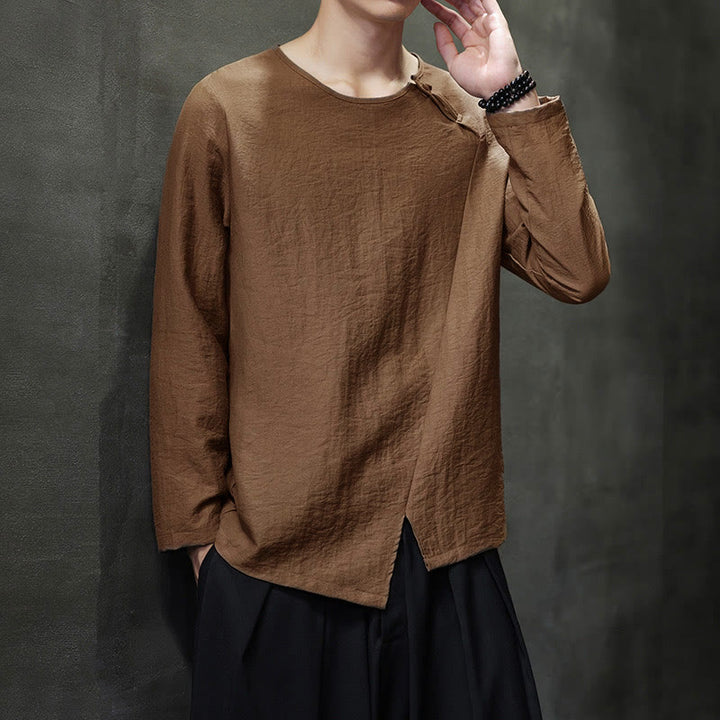 Chemises pour hommes en coton à manches longues et col rond Buddha Stones de couleur unie - image 40