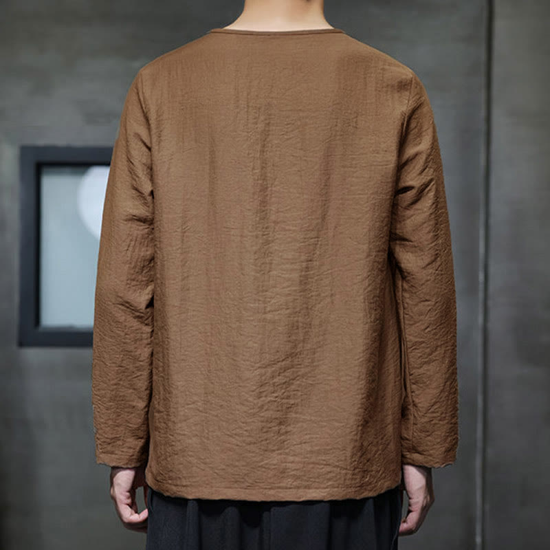 Chemises pour hommes en coton à manches longues et col rond Buddha Stones de couleur unie - image 36